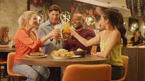 Friends raise their glasses at Uno Más.