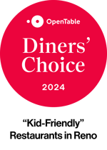Image of OpenTable Diners' Choice 2024 "Kid-Friendly" Restaurants in Reno badge.